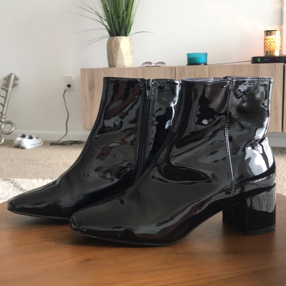 Black leather booties